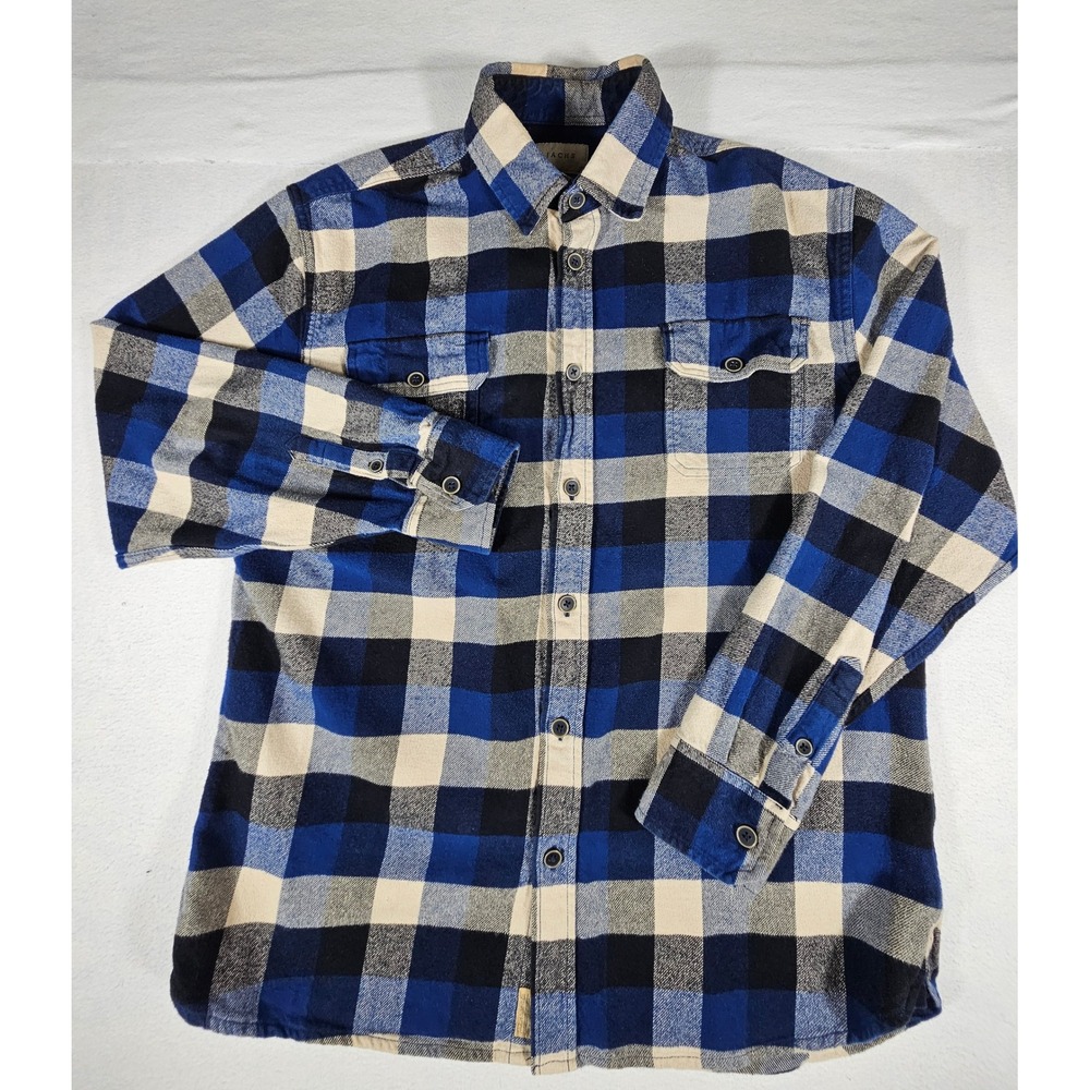 Jachs Mens Blue Buffalo Plaid Flannel Button Up Shirt Cotton Long Sleeve L - Picture 2 of 9